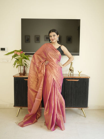 Orange Glass Tissue Saree