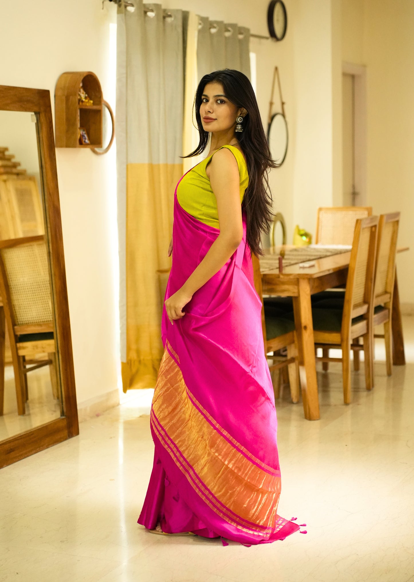 Rani Radiance – Pink Silk Saree with Gold Zari Border