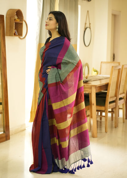 Rainbow Raga 2.0 – Multi-Colour Saga Cotton Saree (Revamped Edition)