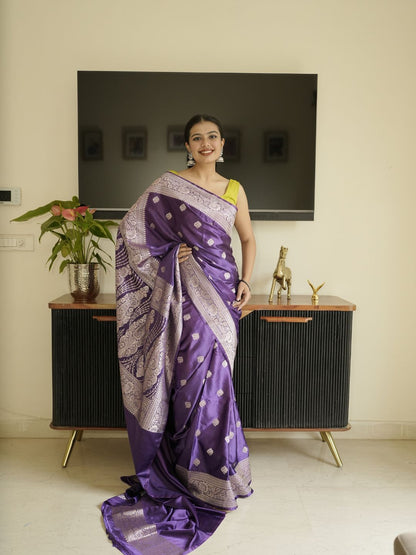 Purple Banarasi Silk Saree With Zari Border