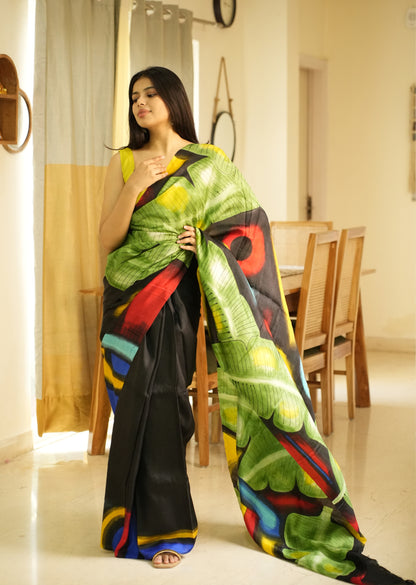 Prakriti – Nature-Inspired Handpainted Abstract Art Pure Silk Saree