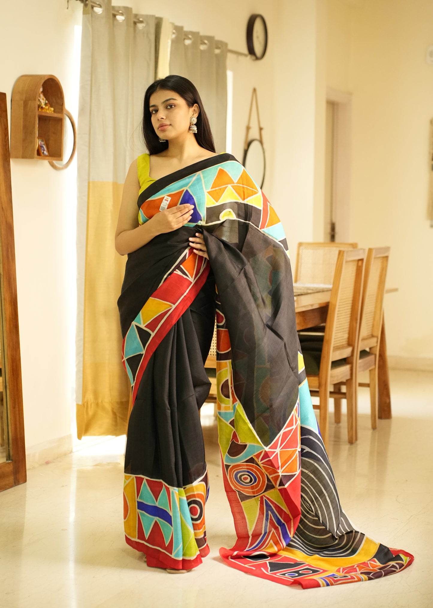 Kaleidoscope – Handpainted Abstract Art Pure Silk Saree
