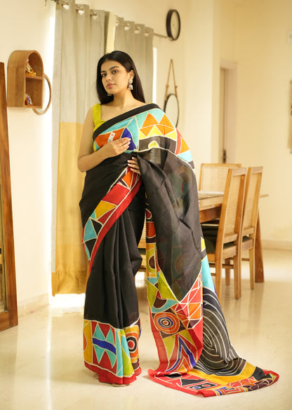 Kaleidoscope – Handpainted Abstract Art Pure Silk Saree