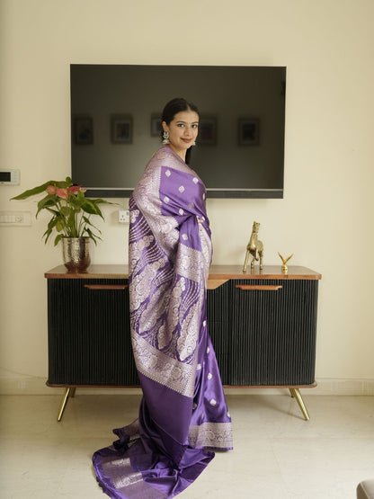 Purple Banarasi Silk Saree With Zari Border