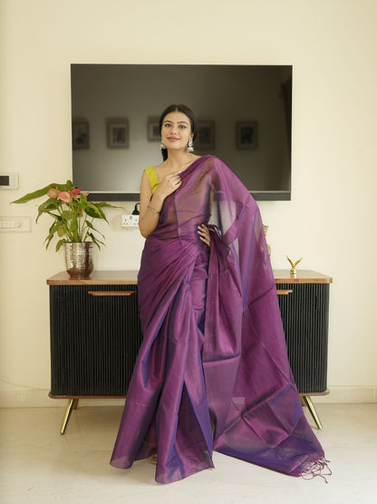 Purple Glass Tissue Silk Saree
