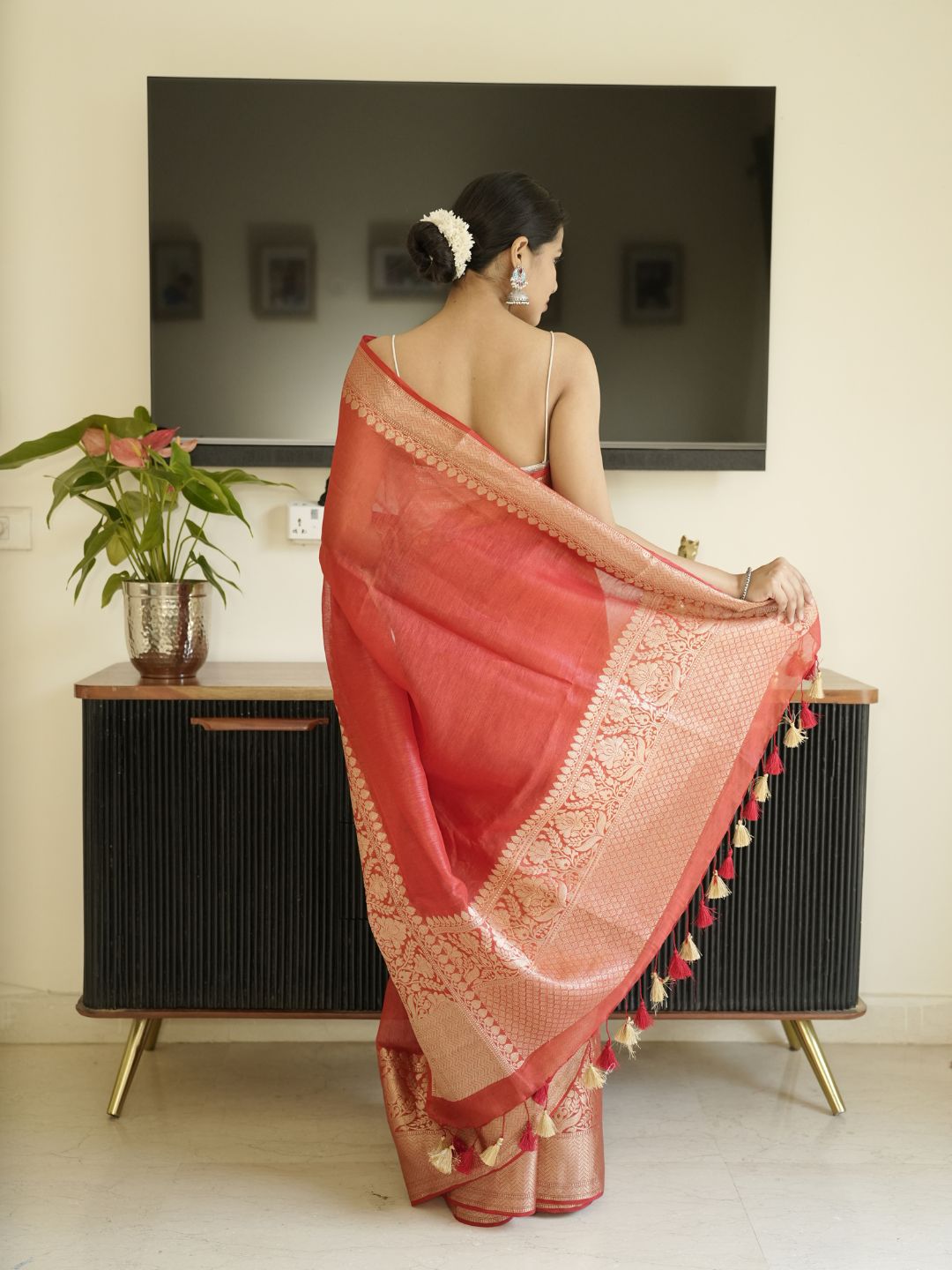 Red-Gold Tissue Silk Saree