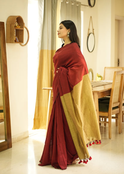 Sunset Trail – Red & Yellow Cotton Saree