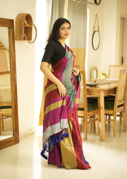 Rainbow Raga 2.0 – Multi-Colour Saga Cotton Saree (Revamped Edition)