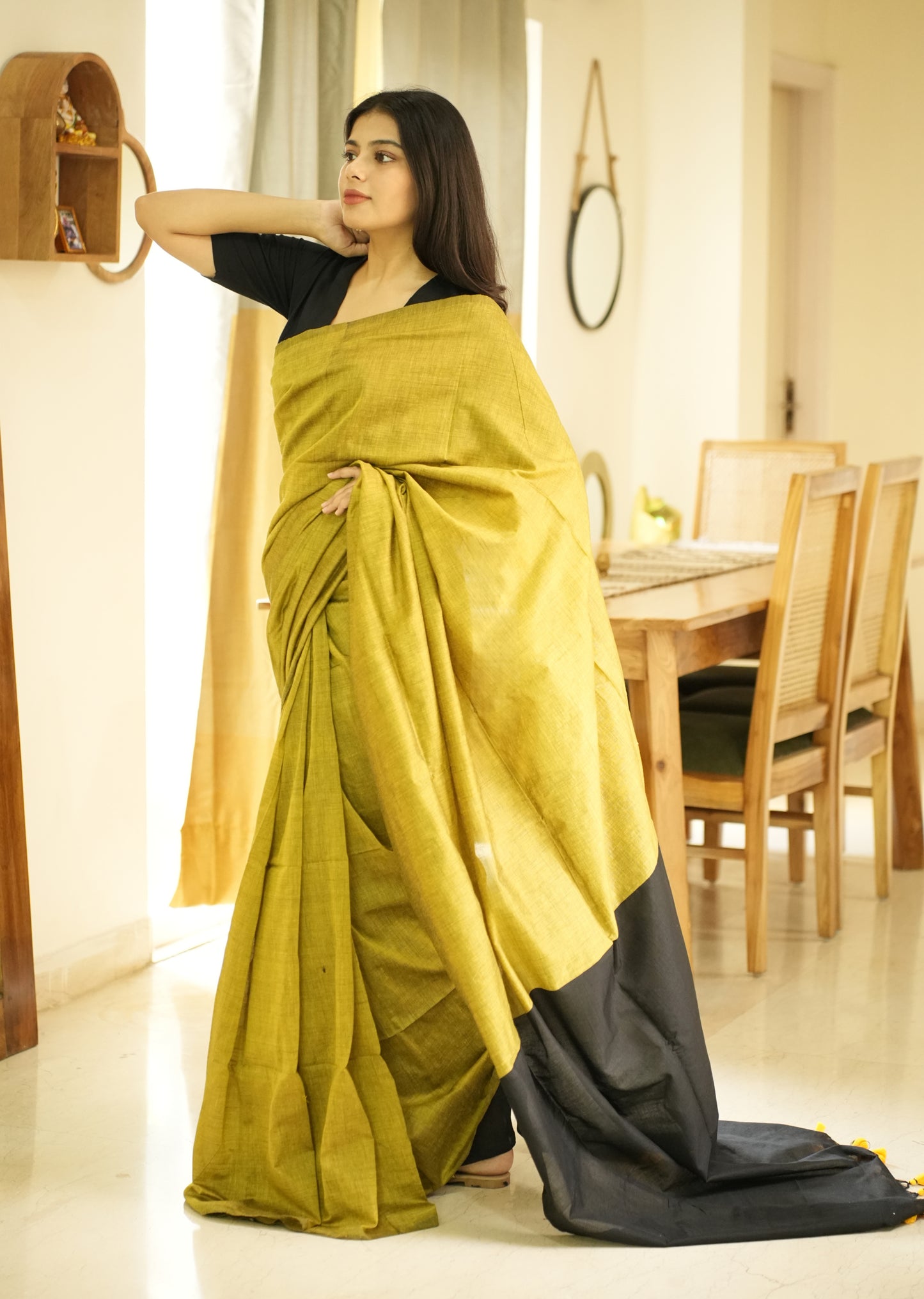 Forest Bloom – Green & Black Cotton Saree
