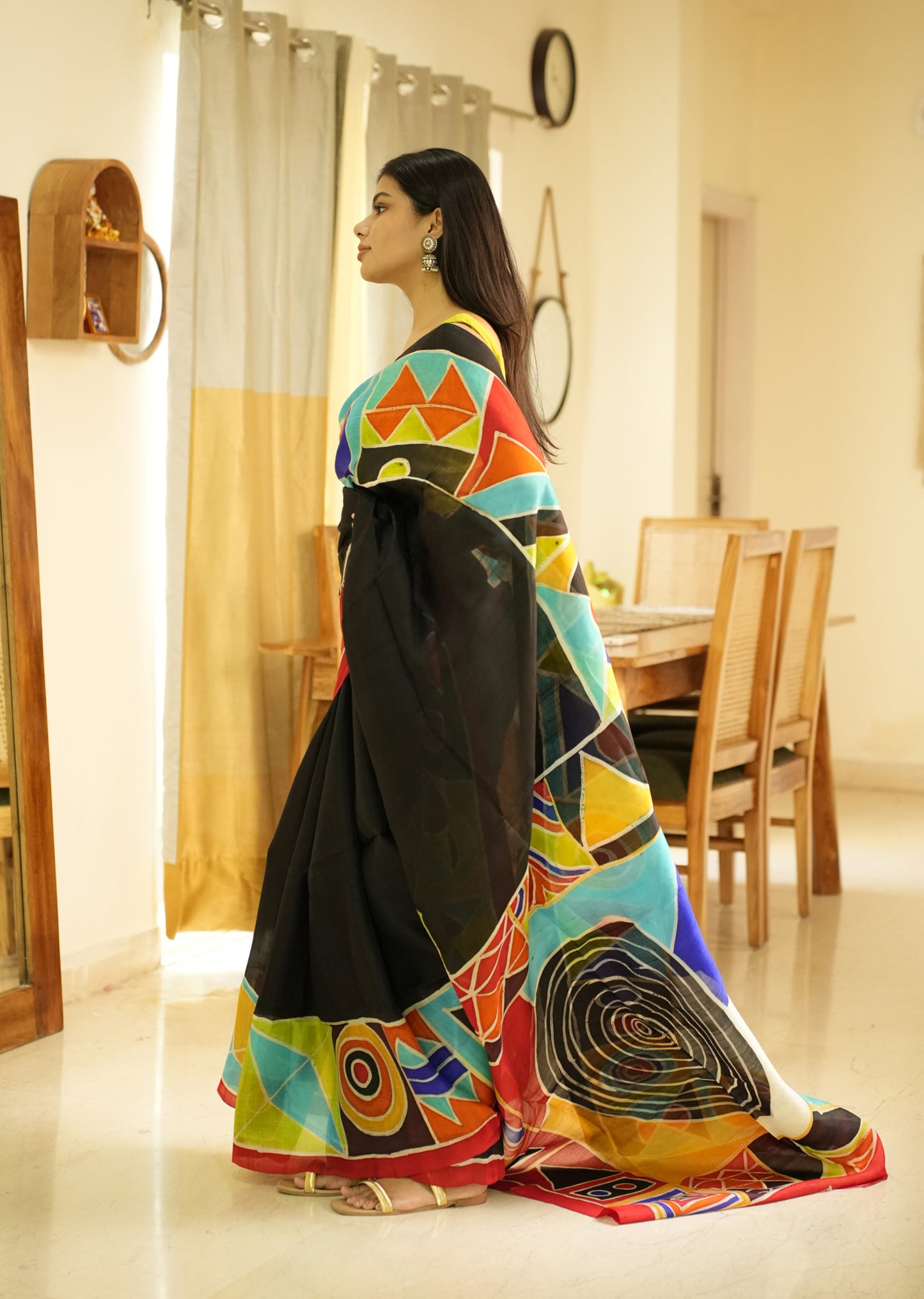 Kaleidoscope – Handpainted Abstract Art Pure Silk Saree