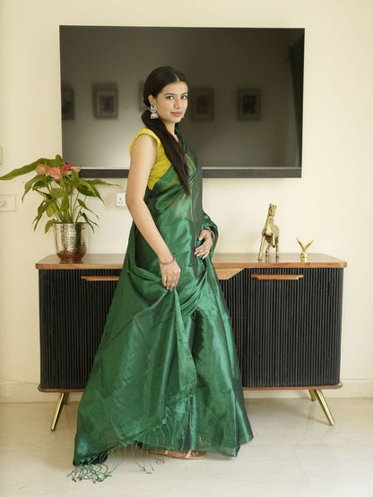 Green Glass Tissue Silk Saree