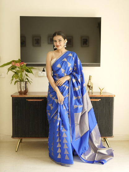 Blue Silk Saree With Zari Work