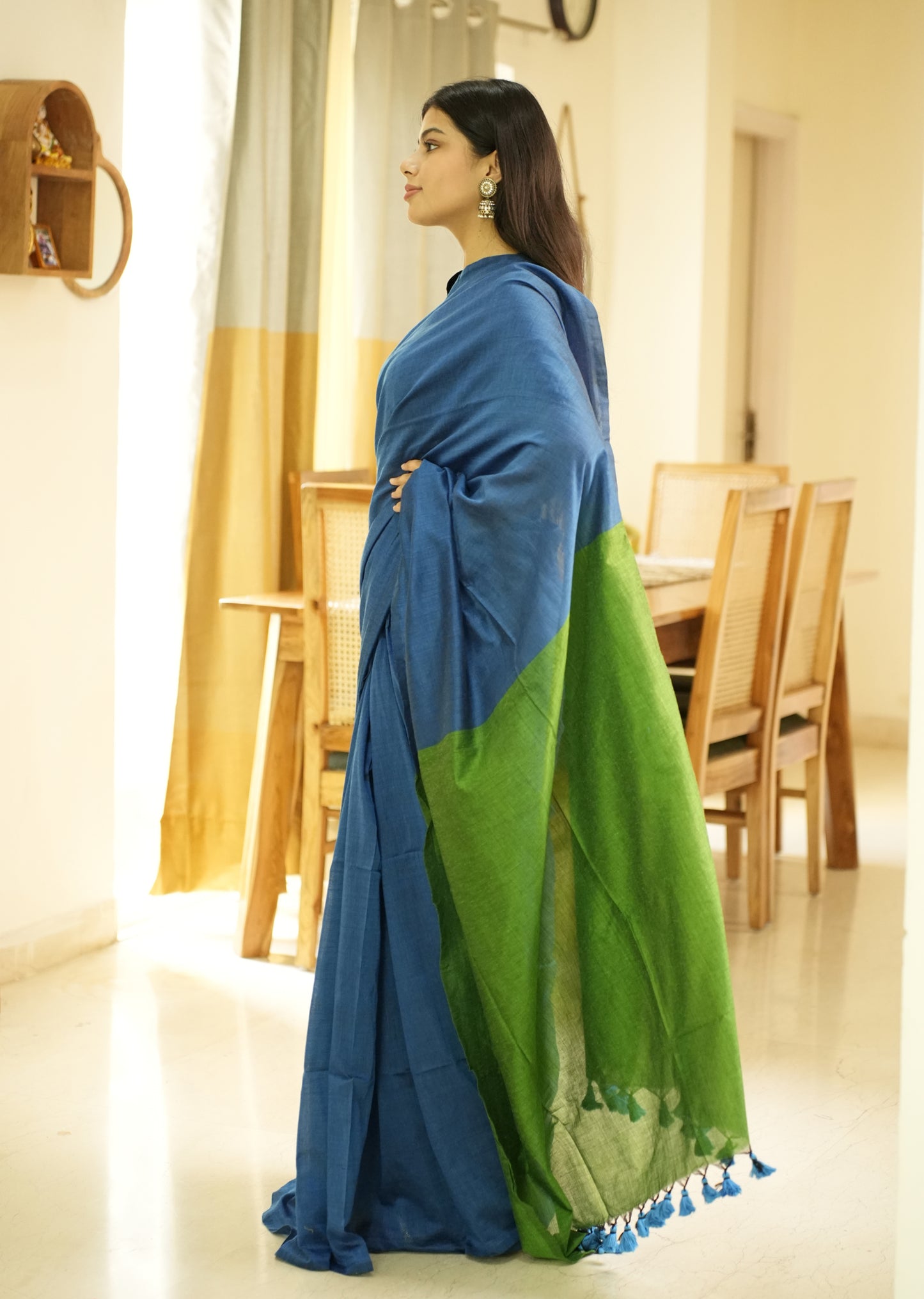 Ocean Melody – Blue & Green Cotton Saree