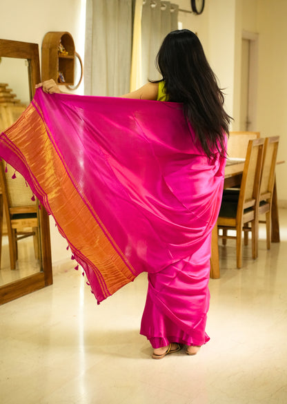 Rani Radiance – Pink Silk Saree with Gold Zari Border
