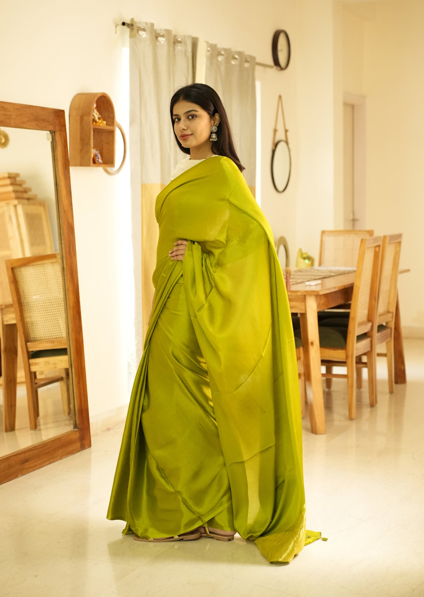 Lime Lustre –  Pure Silk Saree with Gold Zari Border