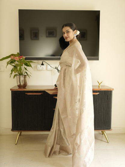 Ivory Banarasi Silk Saree