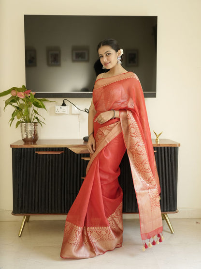 Red-Gold Tissue Silk Saree