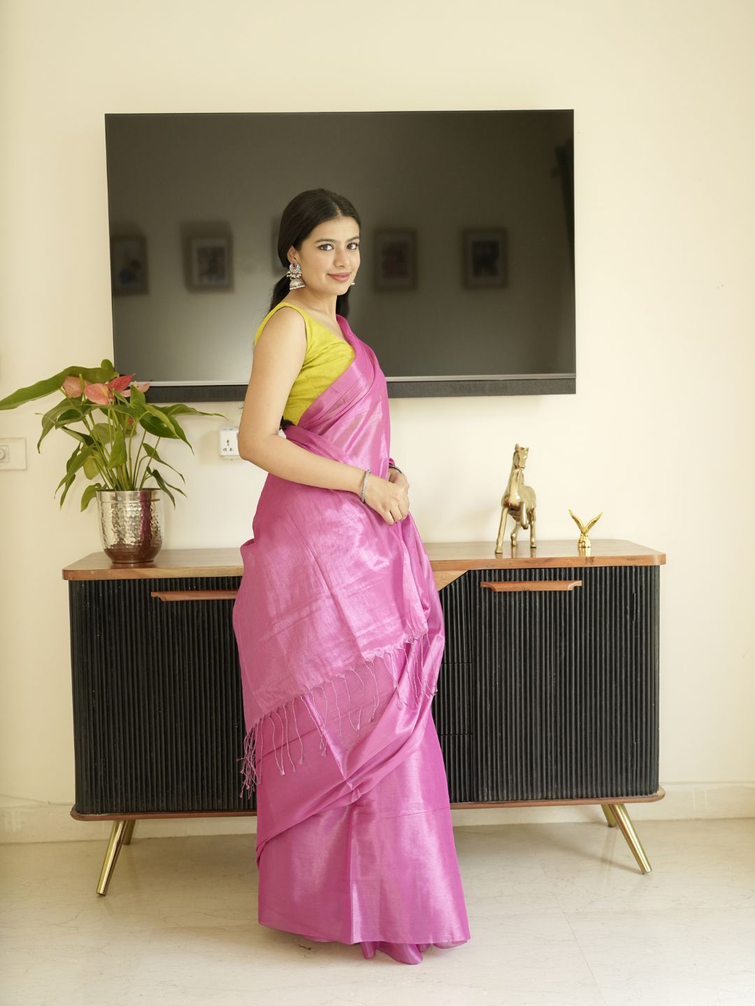 Pink Glass Tissue Silk Saree