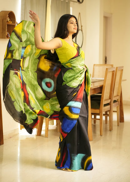 Prakriti – Nature-Inspired Handpainted Abstract Art Pure Silk Saree
