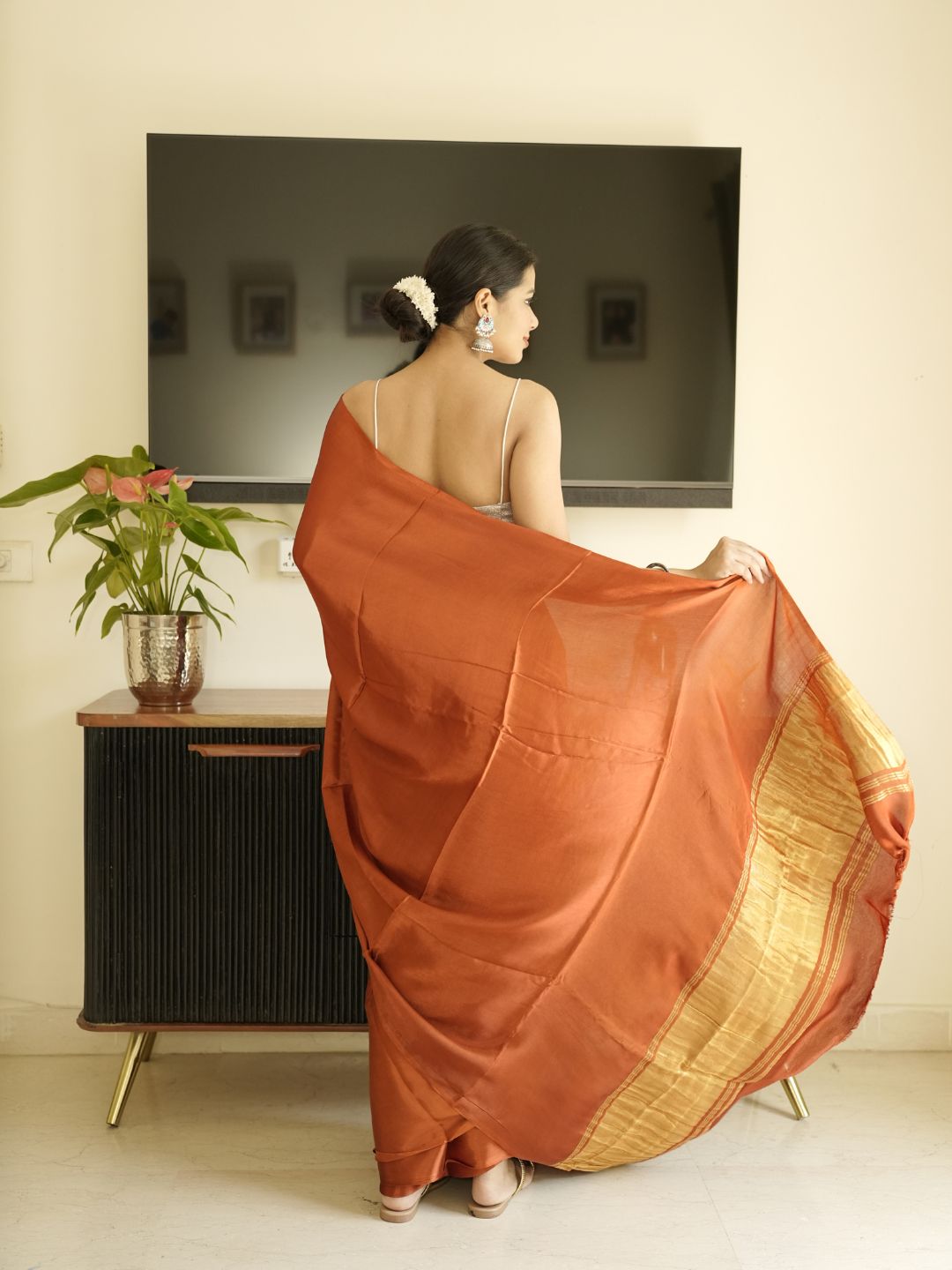 Brown Modal Silk Saree