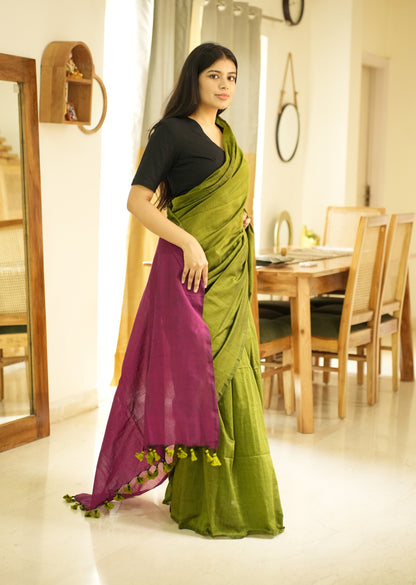 Spring Song – Green & Pink Cotton Saree
