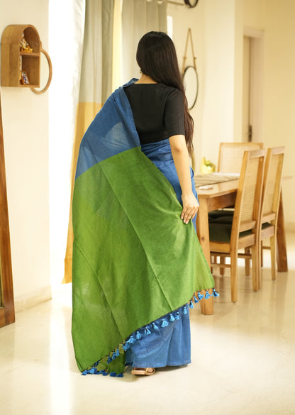Ocean Melody – Blue & Green Cotton Saree