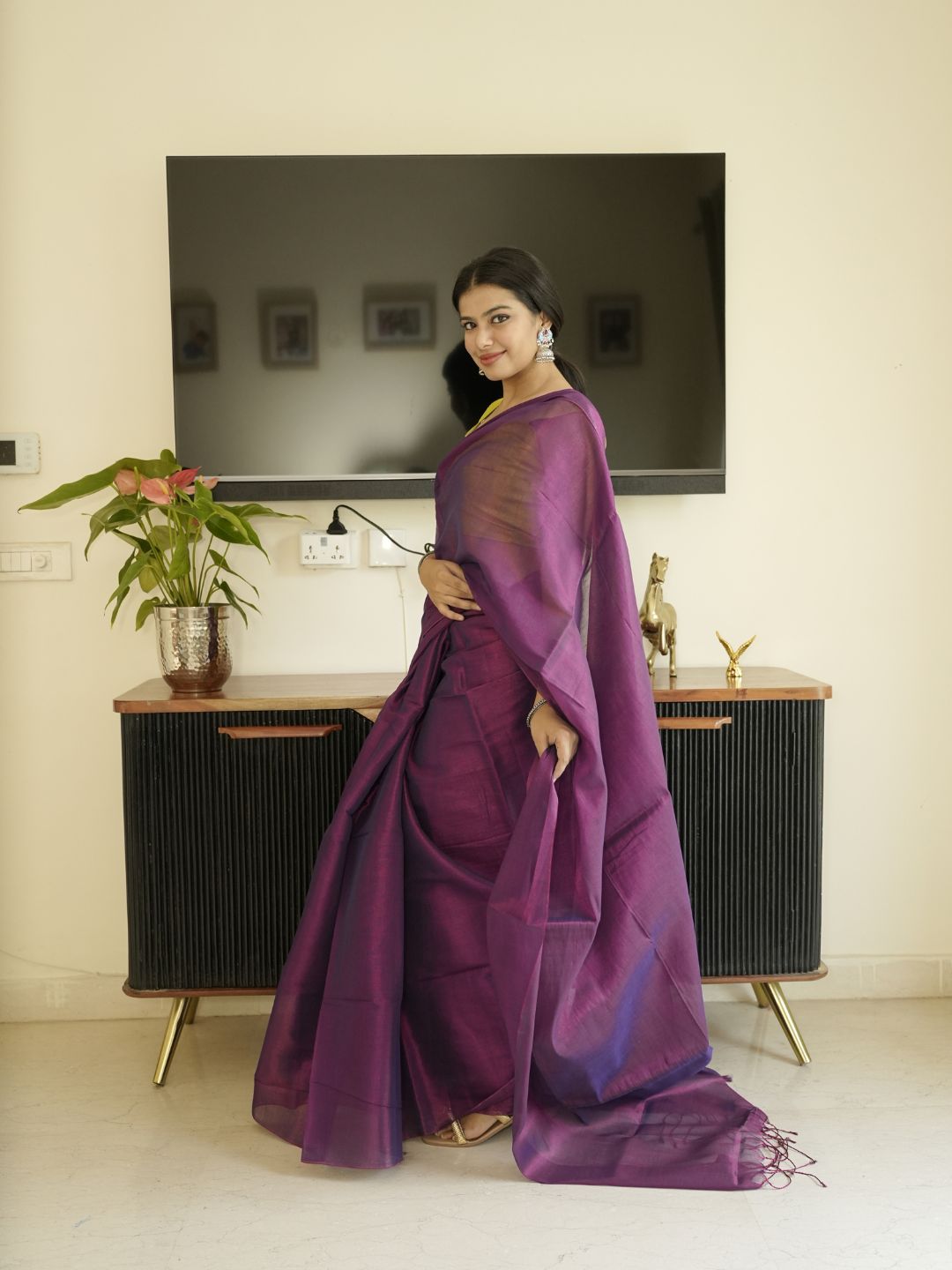 Purple Glass Tissue Silk Saree