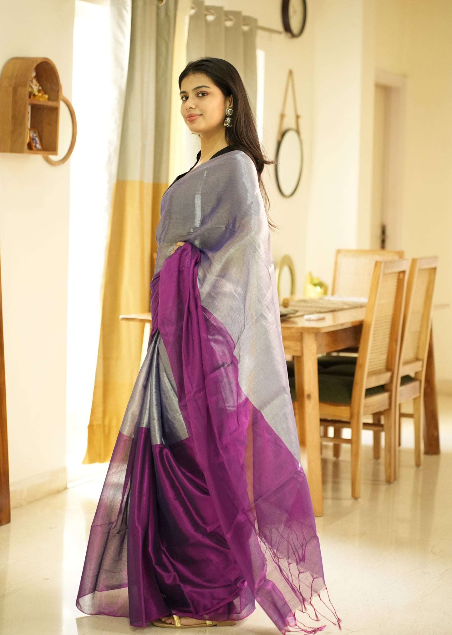 Moonlit Blush – Pink & Silver Glass-Finish Tissue Saree