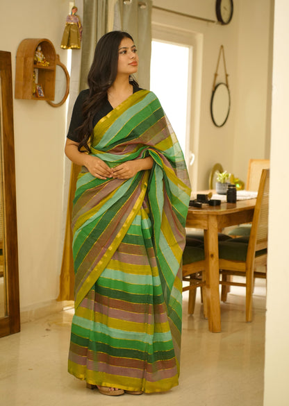 Earthy Stripes – Pure Mulmul Cotton in Nature’s Palette