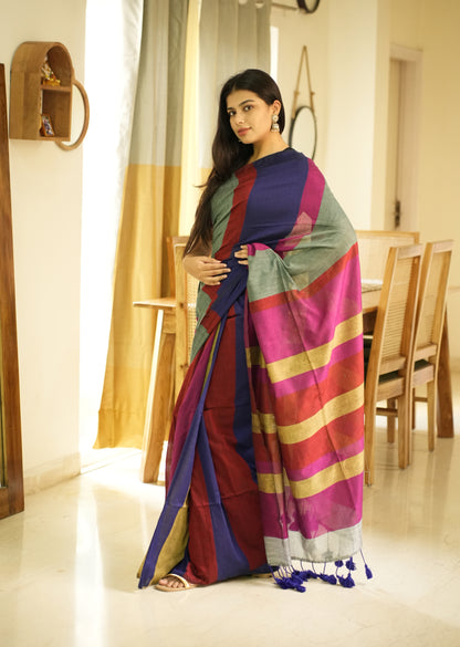 Rainbow Raga 2.0 – Multi-Colour Saga Cotton Saree (Revamped Edition)