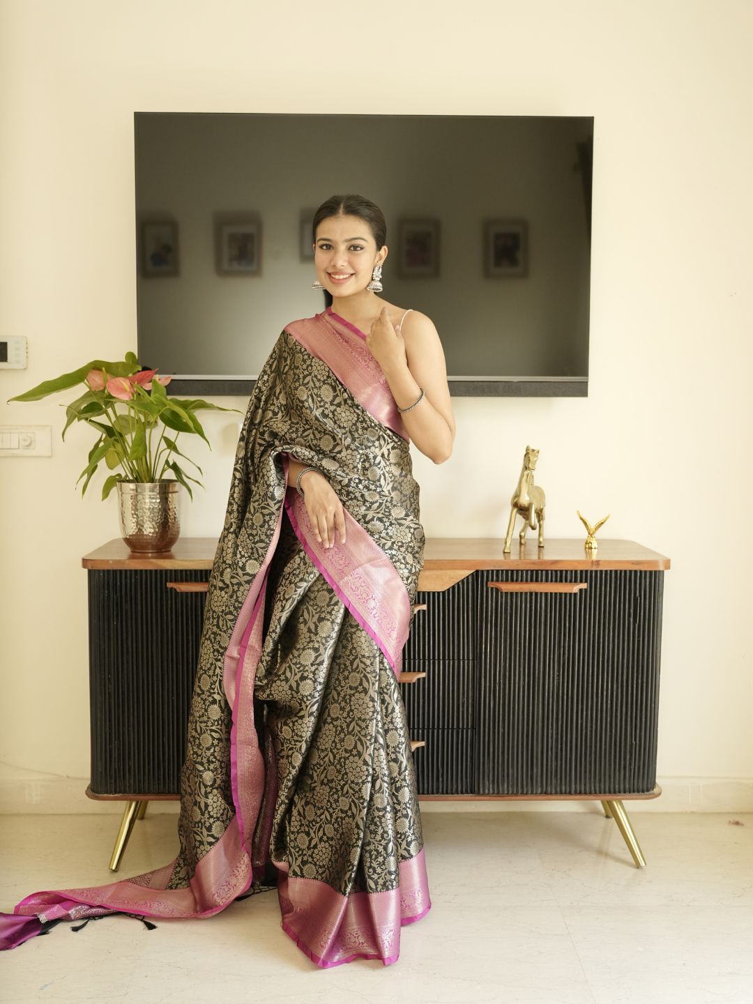 Black-Pink Banarasi Saree