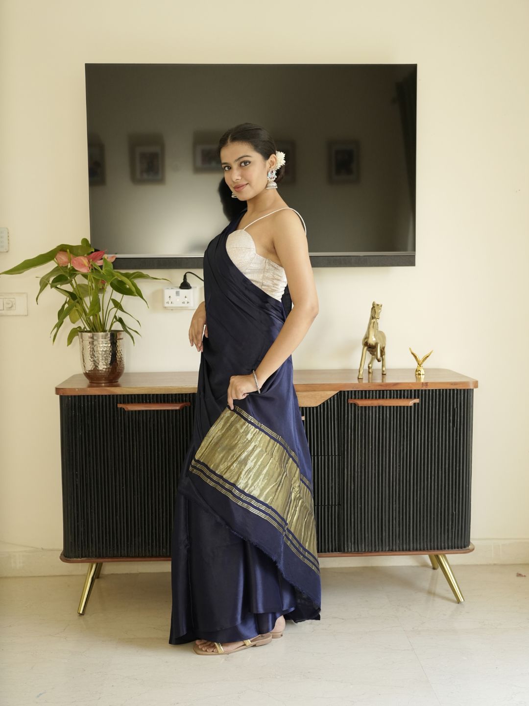 Navy Blue Modal Silk Saree