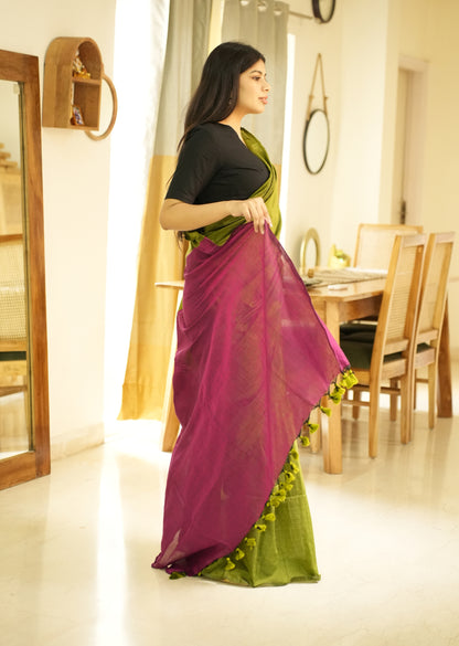 Spring Song – Green & Pink Cotton Saree