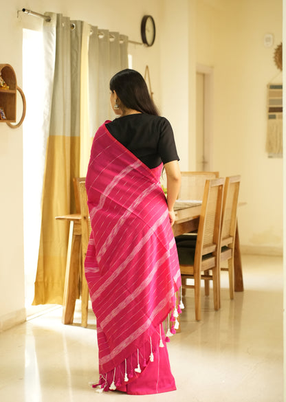 Blush Lines – Pink & White Striped Cotton Saree