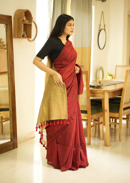 Sunset Trail – Red & Yellow Cotton Saree