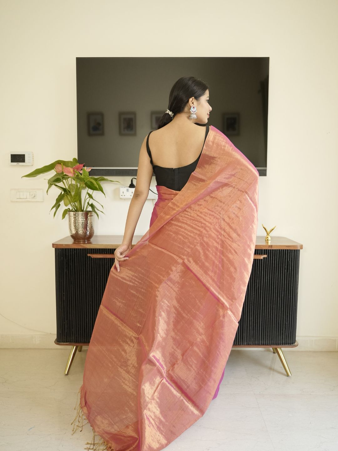 Orange Glass Tissue Saree