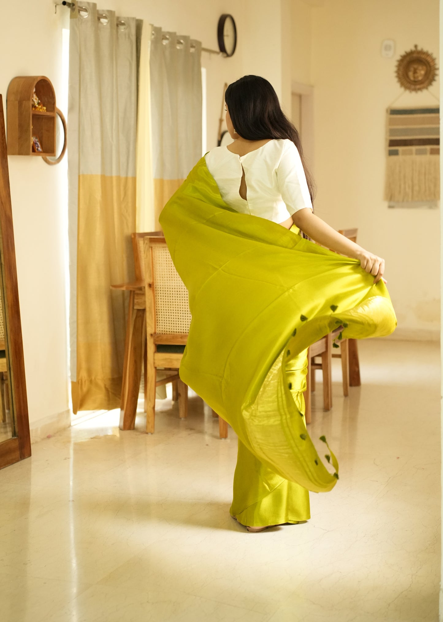 Lime Lustre –  Pure Silk Saree with Gold Zari Border