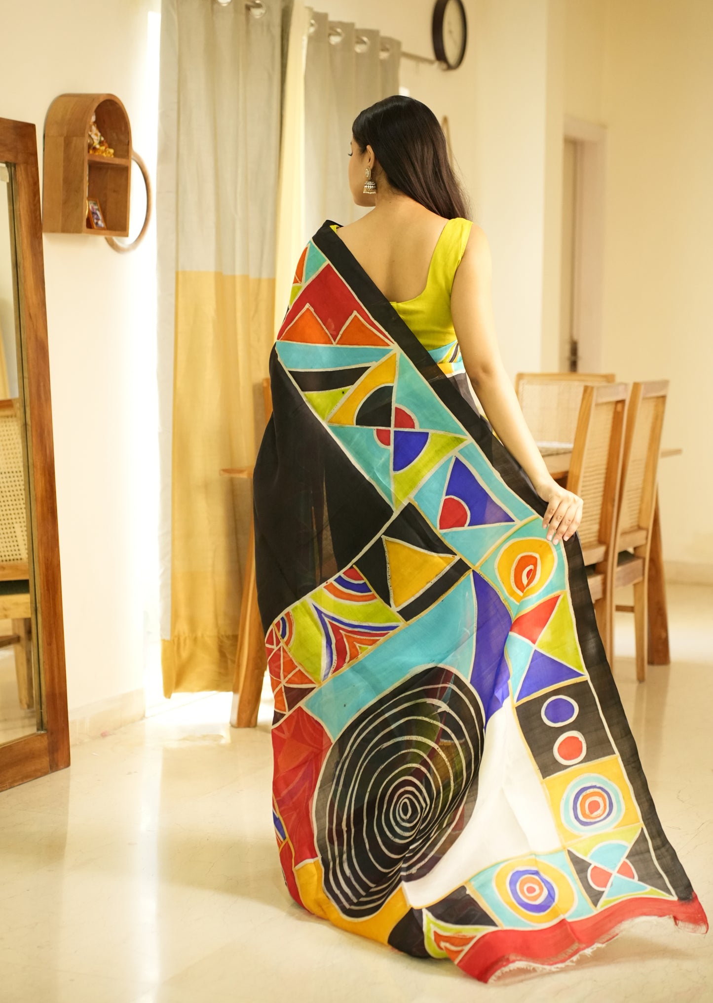 Kaleidoscope – Handpainted Abstract Art Pure Silk Saree