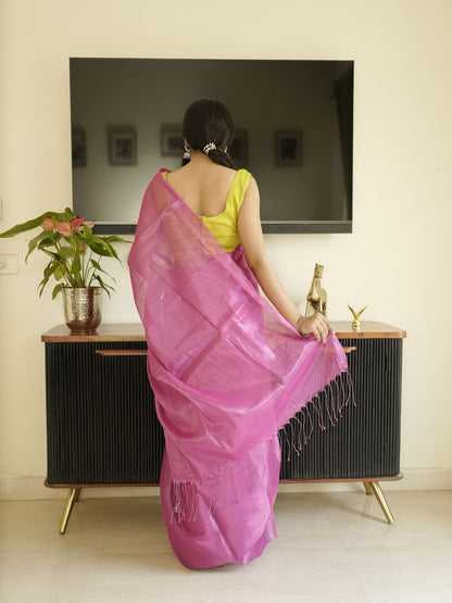 Pink Glass Tissue Silk Saree