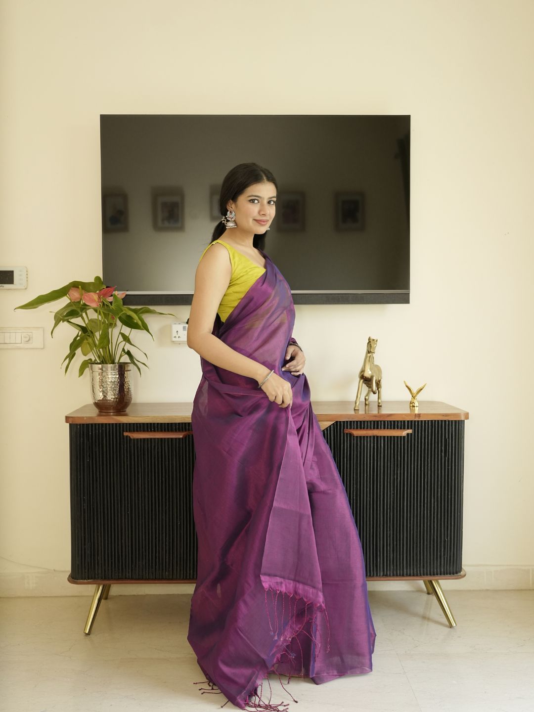 Purple Glass Tissue Silk Saree