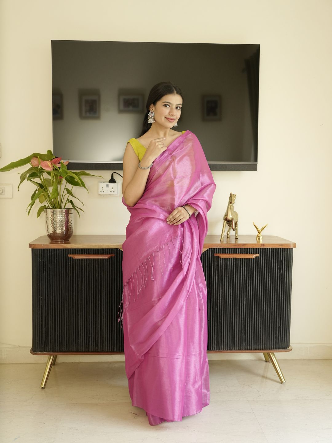Pink Glass Tissue Silk Saree