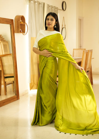 Lime Lustre –  Pure Silk Saree with Gold Zari Border