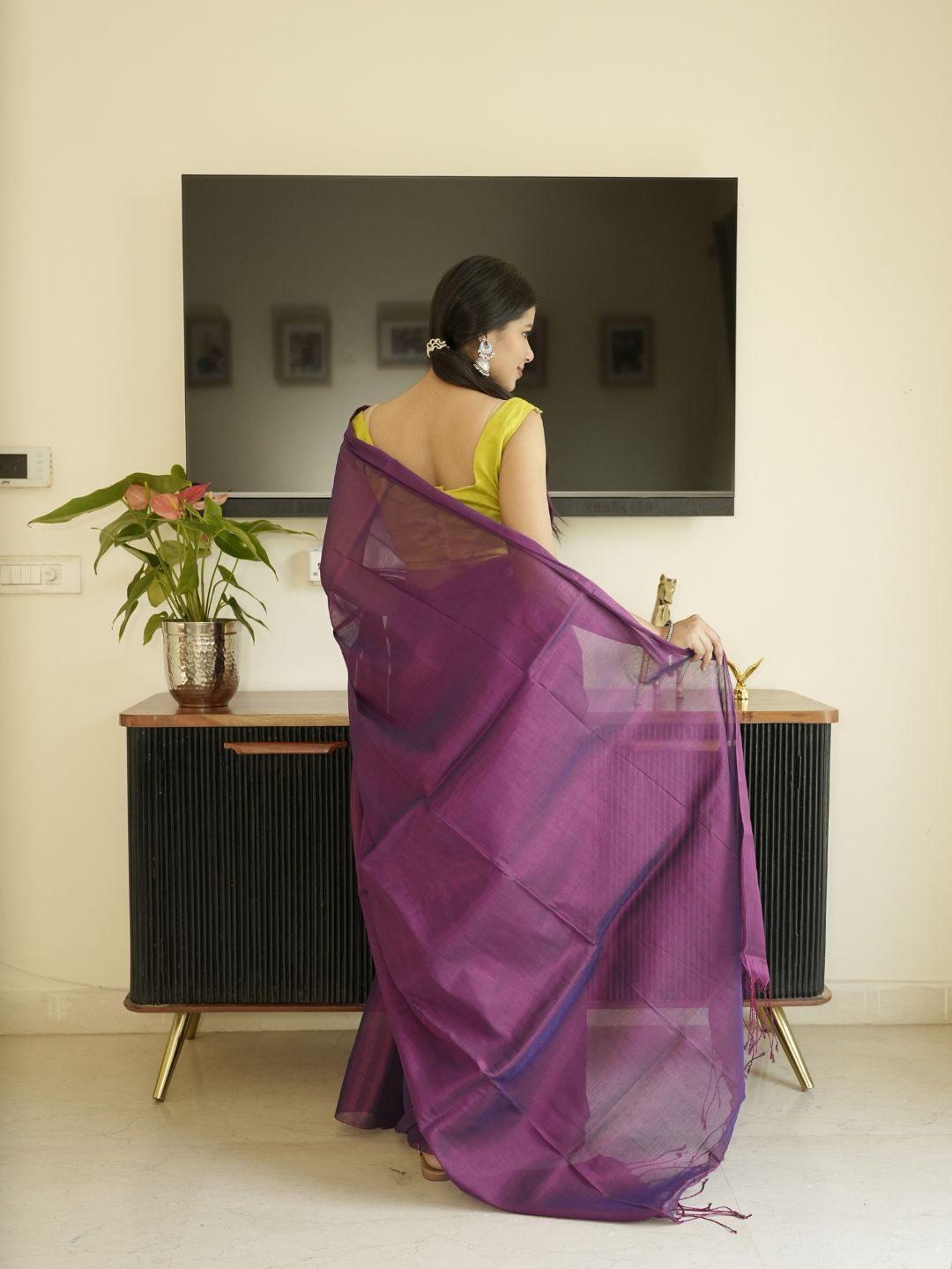 Purple Glass Tissue Silk Saree