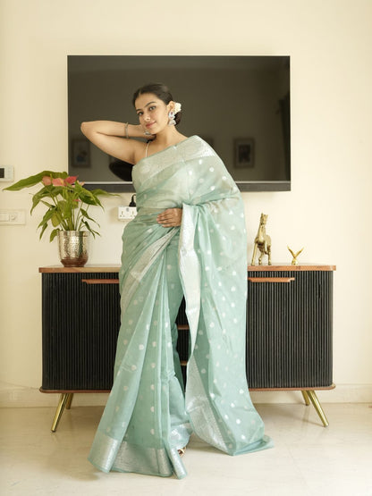 Turqoise Banarasi Silk Saree