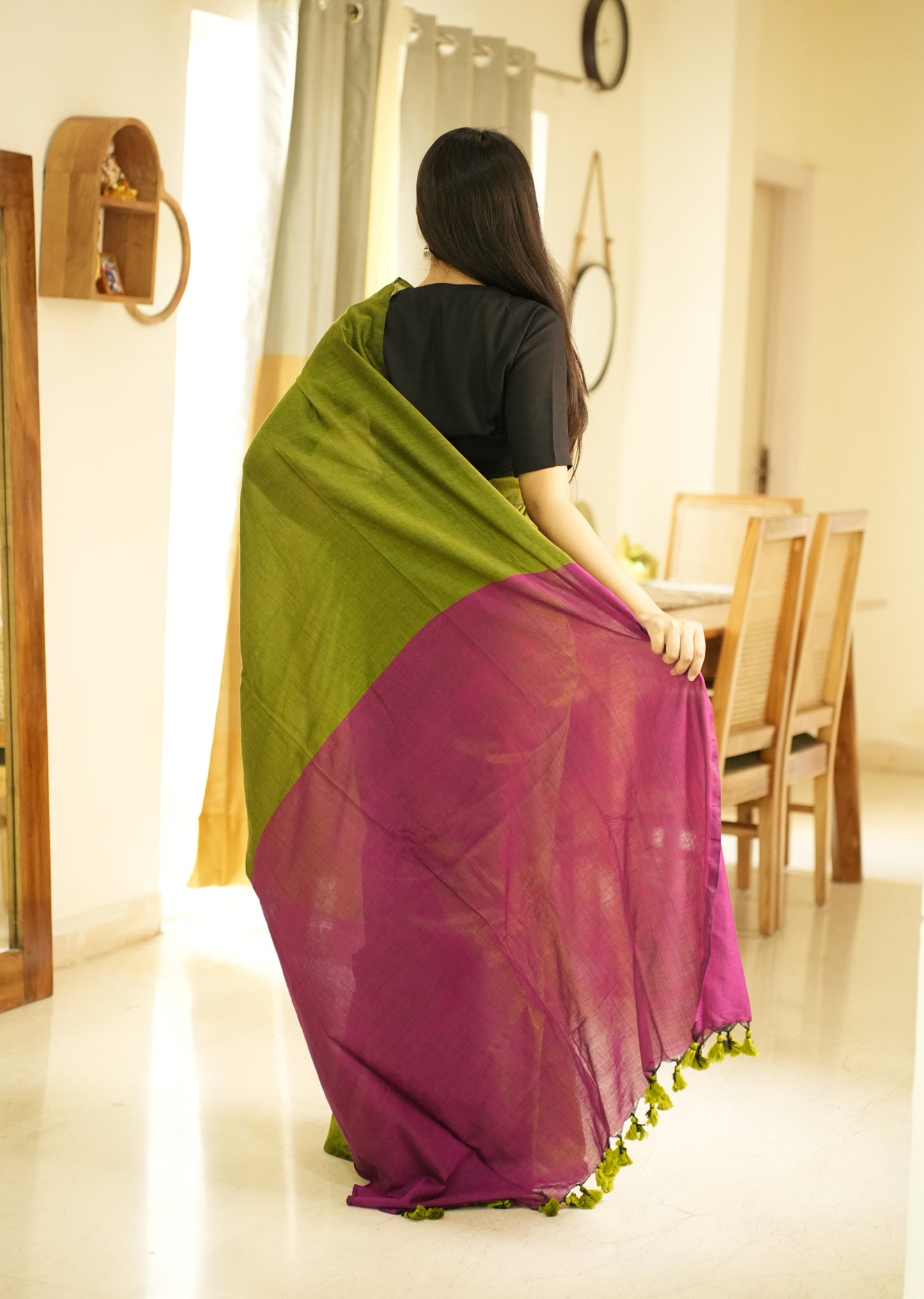 Spring Song – Green & Pink Cotton Saree