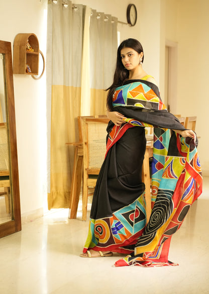 Kaleidoscope – Handpainted Abstract Art Pure Silk Saree
