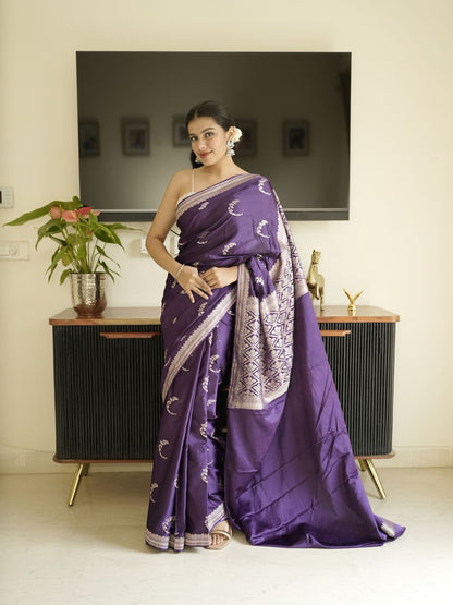 Purple Banarasi Silk Saree With Zari Border