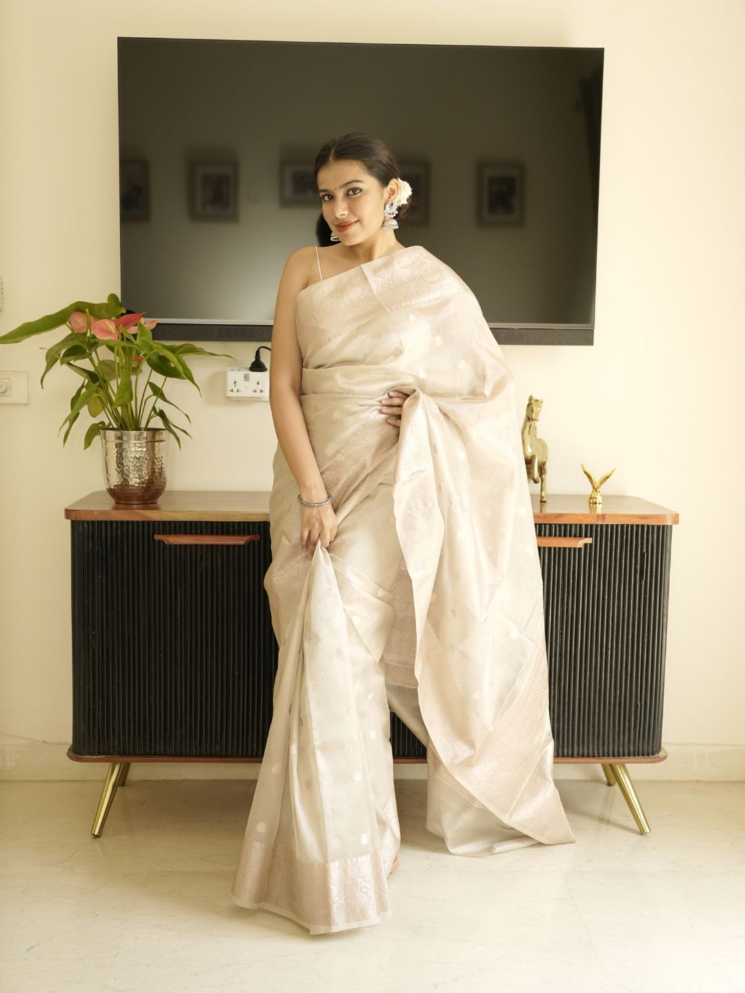Ivory Banarasi Silk Saree