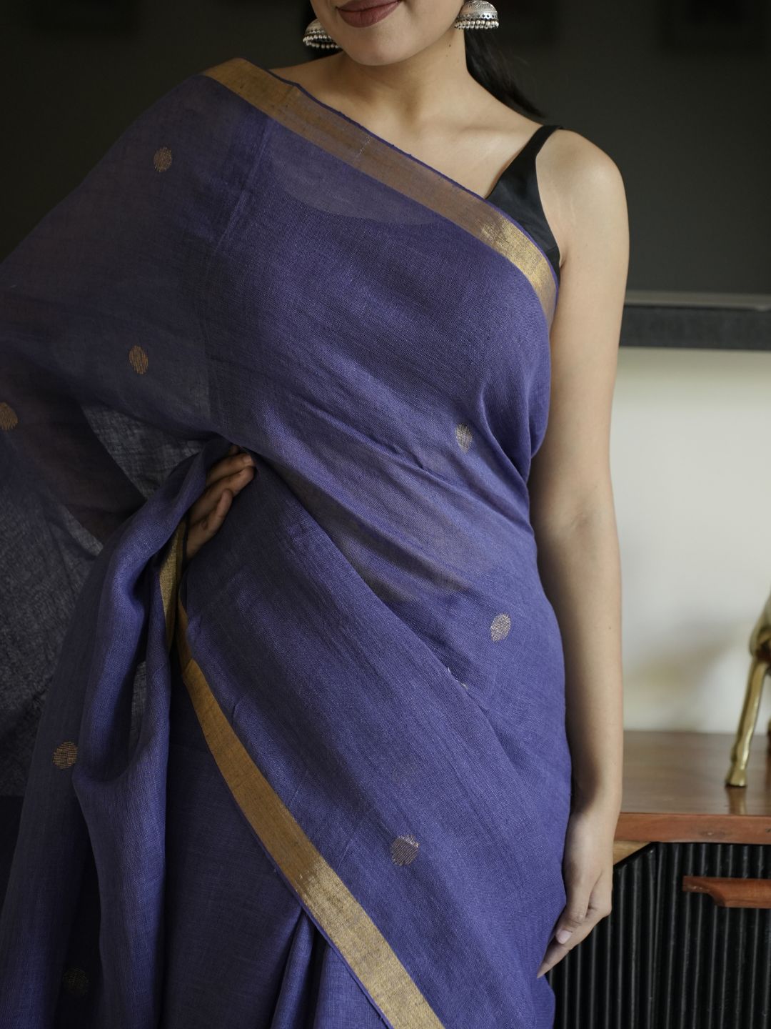 Purple Linen Silk Saree With Zari Border