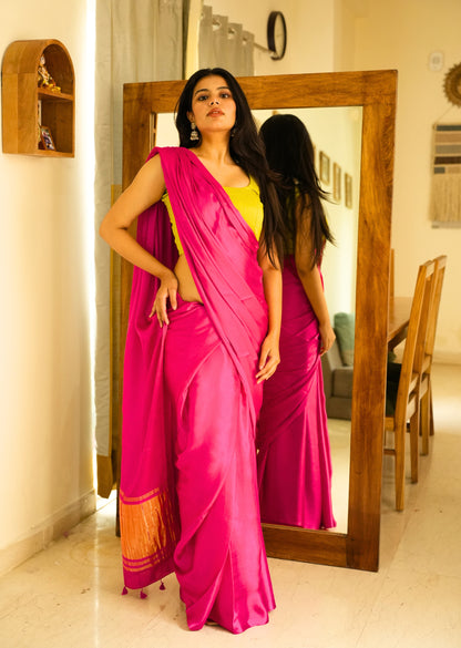 Rani Radiance – Pink Silk Saree with Gold Zari Border